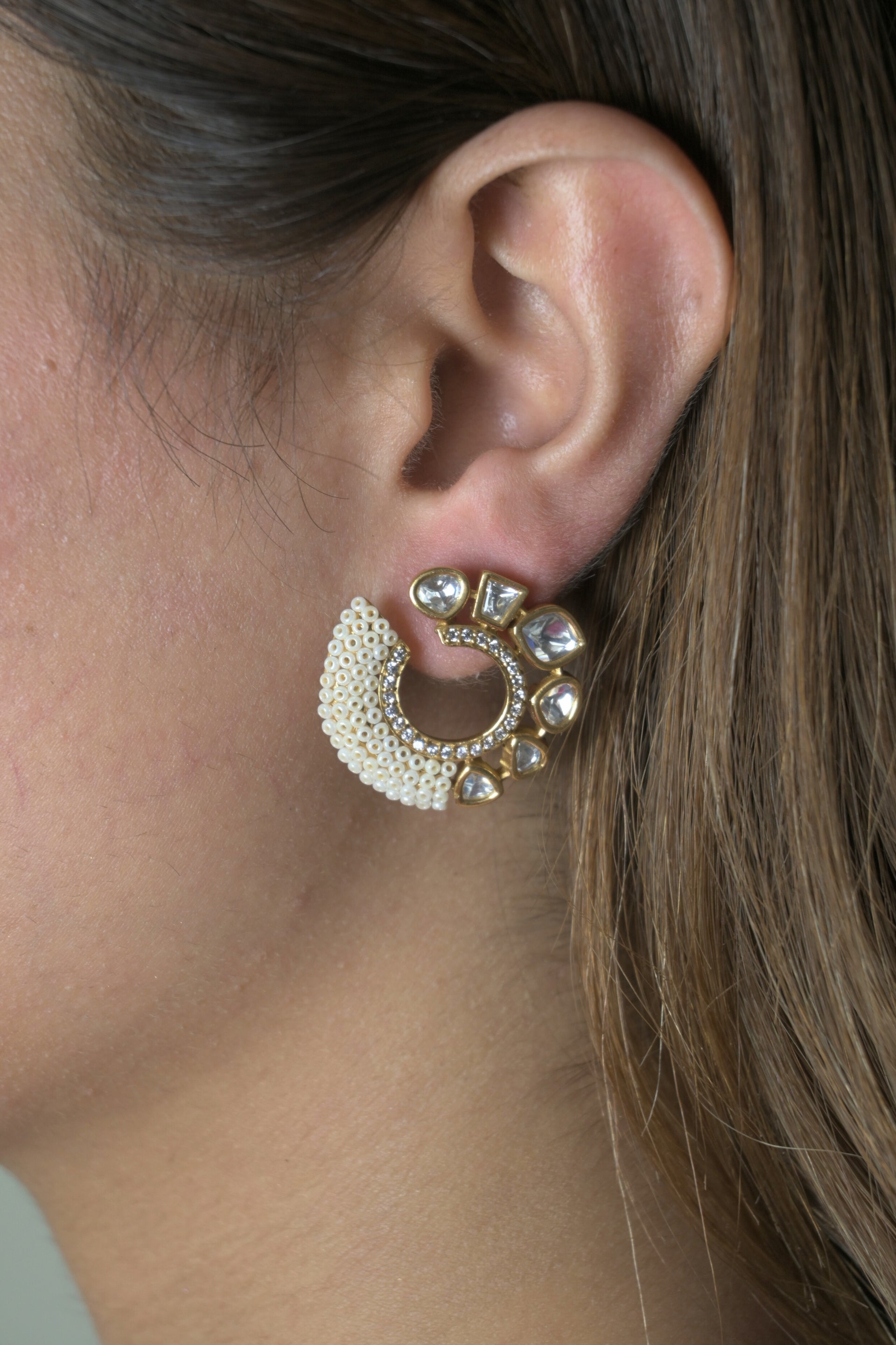 Amaira pearl kundan hoops