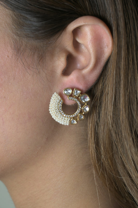 Amaira pearl kundan hoops