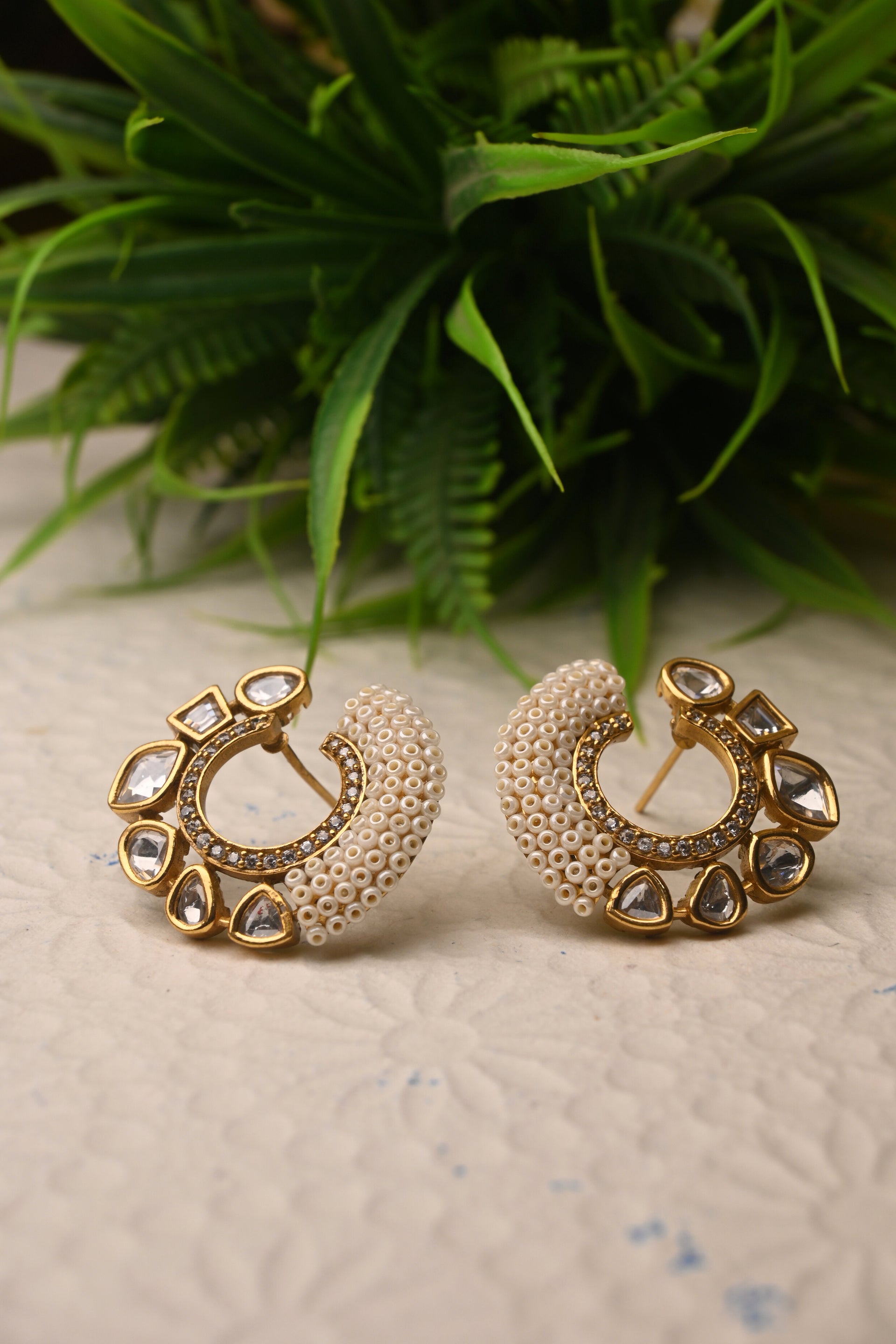 Amaira pearl kundan hoops