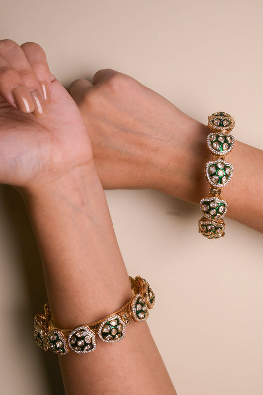 Green Meenakari Polki kada